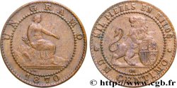 SPANIEN 1 Centimo monnayage provisoire liberté assise / lion tenant un bouclier 1870 Oeschger Mesdach & CO