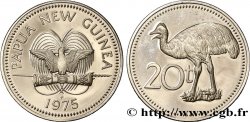 PAPUA NEW GUINEA 20 Toea Proof oiseau de paradis / cassowary de Bennett 1975 