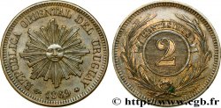 URUGUAY 2 Centesimos 1869 Heaton AU 