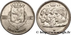 BELGIQUE 100 Francs bustes des quatre rois de Belgique, légende flamande 1948 