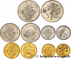SEYCHELLEN Lot de 5 monnaies 5, 10 et 25 Cents, 1 et 5 Rupees 2007 