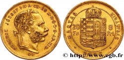 HUNGARY 20 Francs or ou 8 Forint, 1e type François-Joseph Ier 1877 Kremnitz