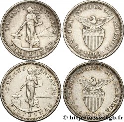 PHILIPPINES Lot de 2 monnaies de 20 Centavos - Administration Américaine 1905 San Francisco - S