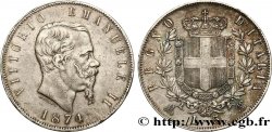 ITALIE 5 Lire Victor Emmanuel II 1874 Milan TTB/TTB+ 