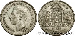 AUSTRALIE 1 Florin Georges VI / émeu et kangourou de part et d’autre d’un écu 1952 Melbourne