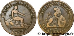 SPAIN 10 Centimos monnayage provisoire “ESPAÑA” assise / lion au bouclier 1870 Oeschger Mesdach & CO