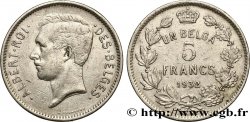 BELGIO 5 Francs - 1 Belga Albert Ier légende Française 1932 