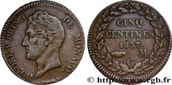 MONACO 5 Centimes Honoré V petite tête en cuivre rouge 1837 Monaco