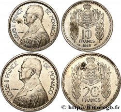 MONACO Lot d’essai 10 et 20 Francs Louis II 1945 Paris