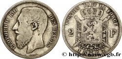 BELGIQUE 2 Francs Léopold II légende française 1867 