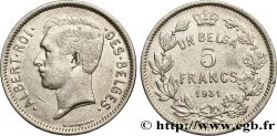 BELGIQUE 5 Francs - 1 Belga Albert Ier légende Française 1931 