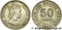 MALAYA und BRITISH BORNEO 50 Cents Elisabeth II 1955 Heaton