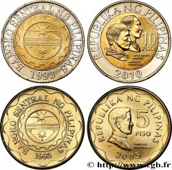PHILIPPINES Lot de deux monnaies 5 et 10 Piso 2005-2010 
