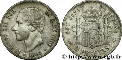 ESPAGNE 2 Pesetas Alphonse XI 1882  TB+ 