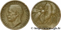 ITALIA 10 Centesimi Victor Emmanuel III / abeille 1921 Rome - R