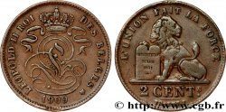 BÉLGICA 2 Centimes lion monogramme de Léopold II légende française 1909 