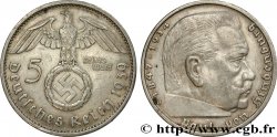 ALLEMAGNE 5 Reichsmark aigle surmontant une swastika / Maréchal Paul von Hindenburg 1939 Hambourg 