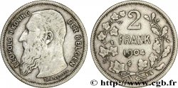 BELGIQUE 2 Frank (Francs) Léopold II légende flamande 1904 