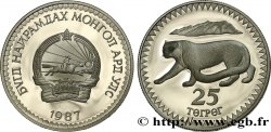 MONGOLIA 25 Tugrik Proof Léopard des neiges 1987 