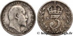 UNITED KINGDOM 3 Pence Edouard VII / couronne 1906 