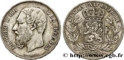 BELGIQUE 5 Francs Léopold II 1870 