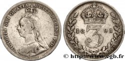 REINO UNIDO 3 Pence Victoria buste du jubilé 1891 