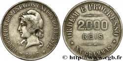 BRAZIL 2000 Reis 1907  XF 