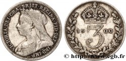 UNITED KINGDOM 3 Pence Victoria buste au voile 1900 