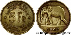 BELGIAN CONGO 5 Francs éléphant 1947  XF 