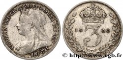 ROYAUME-UNI 3 Pence Victoria buste au voile 1900 