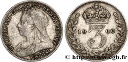 VEREINIGTEN KÖNIGREICH 3 Pence Victoria buste au voile 1900 