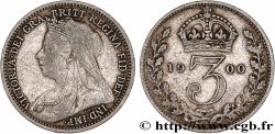 VEREINIGTEN KÖNIGREICH 3 Pence Victoria buste au voile 1900 