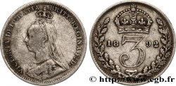 VEREINIGTEN KÖNIGREICH 3 Pence Victoria buste du jubilé 1892 
