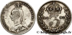 ROYAUME-UNI 3 Pence Victoria buste du jubilé 1892 