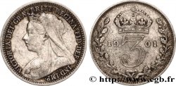 ROYAUME-UNI 3 Pence Victoria buste au voile 1901 