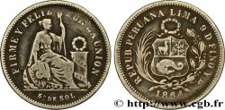 PERU 1/5 Sol “Liberté” assise 1864 Lima fSS/SS 