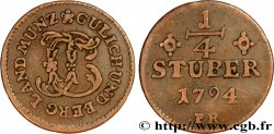 ALLEMAGNE - JULIERS-BERG 1/4 Stuber Duché de Jülich-Berg monogramme de Carl Théodore de Bavière 1794 Düsseldorf TB+ 