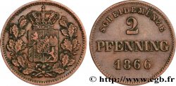 ALLEMAGNE - BAVIÈRE 2 Pfenninge Royaume de Bavière, écu couronné 1866  TTB 