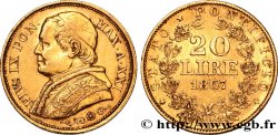 VATICAN ET ÉTATS PONTIFICAUX 20 Lire Pie IX an XXI 1867 Rome TTB+ 