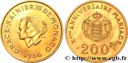 MONACO - PRINCIPALITY OF MONACO - RAINIER III 200 Francs or, dixième anniversaire du mariage 1966 Paris MS 