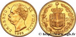 ITALY 20 Lire Umberto Ier 1891 Rome  AU 