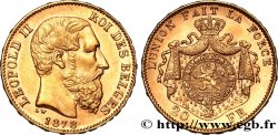 BELGIQUE 20 Francs Léopold II 1878 Bruxelles TTB+ 