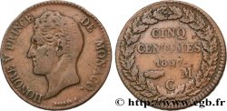 MONACO 5 Centimes Honoré V petite tête en cuivre rouge 1837 Monaco