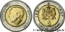 MOROCCO 5 Dirhams roi Hassan II / emblème AH 1407 1987 