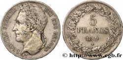 BÉLGICA 5 Francs Léopold Ier tête laurée 1849 