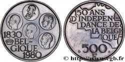 BELGIQUE 500 Francs légende française 150e anniversaire de l’indépendance, portrait des 5 rois / carte de Belgique 1980 Bruxelles