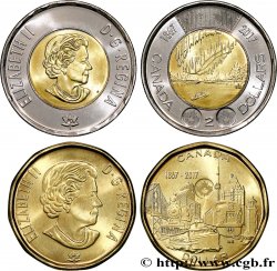 CANADá Lot de 2 monnaies de 1 & 2 dollars 150 ans du Canada 2017 