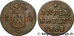 NETHERLANDS INDIES 5 1/16 Gulden (1 Duit) écu couronné des Pays-Bas 1808 Enkhuizen