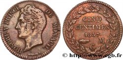 MONACO 5 Centimes Honoré V petite tête en cuivre rouge 1837 Monaco TTB 