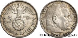 DEUTSCHLAND 5 Reichsmark aigle surmontant une swastika / Maréchal Paul von Hindenburg 1939 Hambourg 